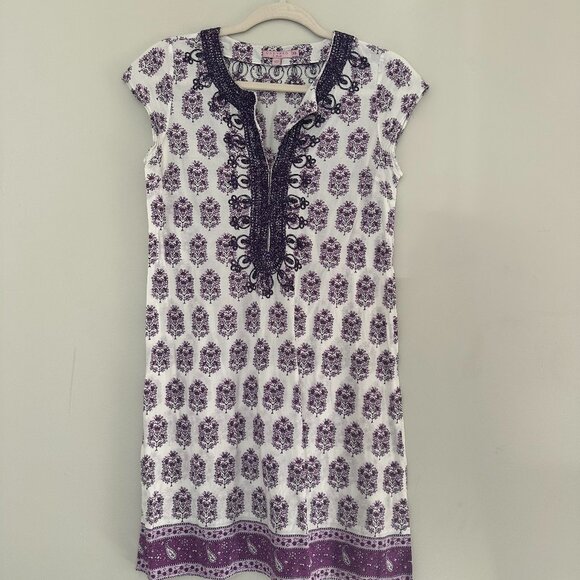 Calypso St. Barth Embroidered Tunic T-Shirt Dress Floral Boho 100% Cotton - XS - Picture 1 of 6